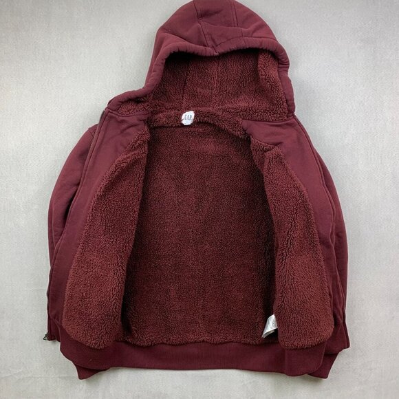Gap Mens Sweater Small Red Logo Sherpa-Lined Full-Zip Hoodie Long Sleeve Winter - Picture 3 of 8